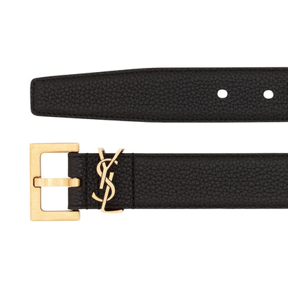 Saint Laurent Cassandre Belt with Square Buckle in Grained Leather