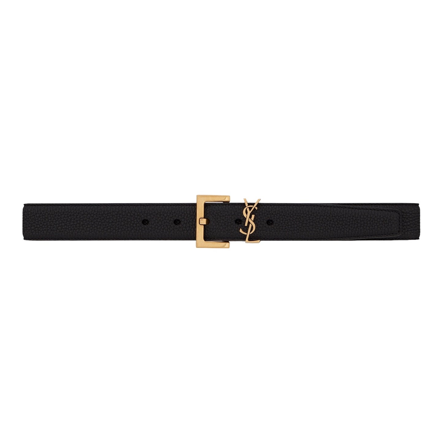 Saint Laurent Cassandre Belt with Square Buckle in Grained Leather