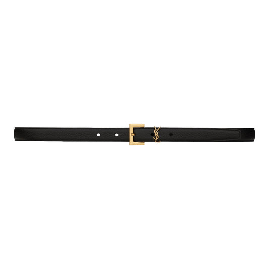 Saint Laurent Cassandre Thin Belt with Square Buckle in Grained Leather