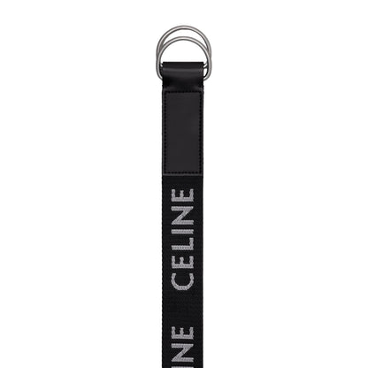 Celine Medium Double Ring Belt in Jacquard Textile and Calfskin